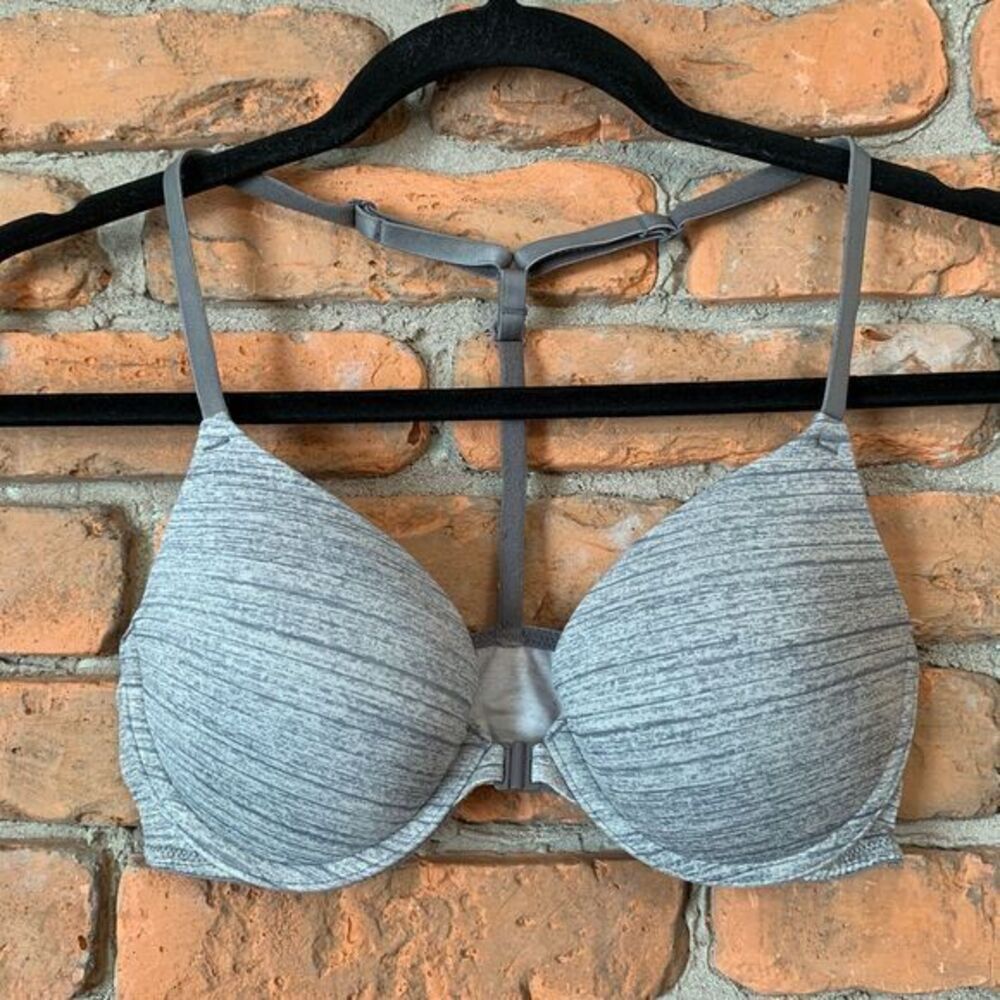 PINK Victoria's Secret Womens 32C Gray Wear Everywhere Front Close Push Up Bra